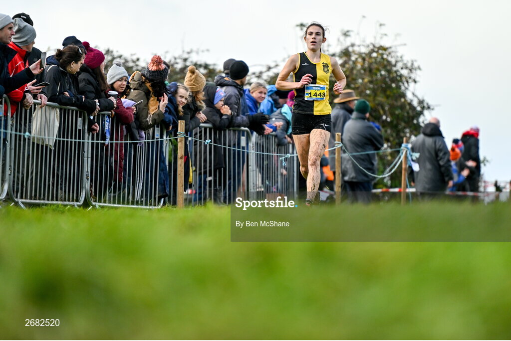 19 November 2023; Maebhdh Richardson of Kilkenny City Harriers AC, Kilkenny, competing in the Womens U18 & Junior 5000m during the 123.ie National Senior & Even Age Cross Country Championships at Gowran Demesne in Kilkenny. Photo by Ben McShane/Sportsfile
