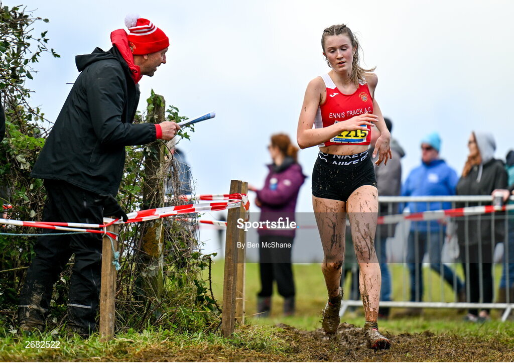 19 November 2023; Gemma Galvin of Ennis Track AC, Clare, competing in the Girls U18 5000m during the 123.ie National Senior & Even Age Cross Country Championships at Gowran Demesne in Kilkenny. Photo by Ben McShane/Sportsfile
