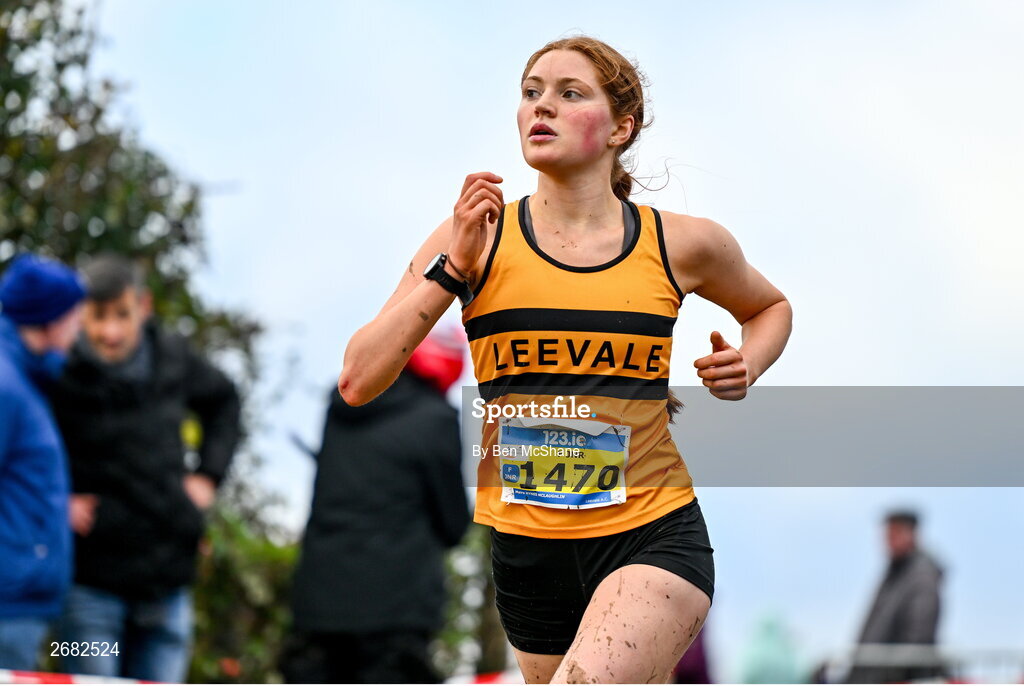 19 November 2023; Maire Hynes Mclaughlin of Leevale AC, Cork, competing in the Womens U18 & Junior 5000m during the 123.ie National Senior & Even Age Cross Country Championships at Gowran Demesne in Kilkenny. Photo by Ben McShane/Sportsfile