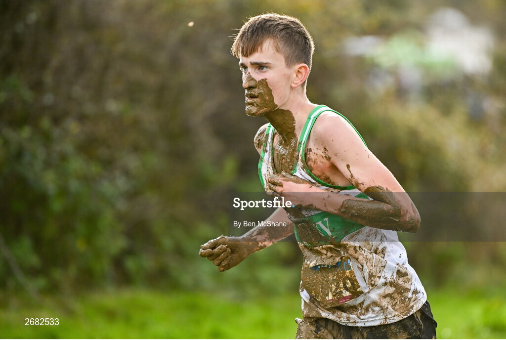 19 November 2023; Mark O'Callaghan of Raheny Shamrocks AC, Dublin competing in the Boys U18 5000m during the 123.ie National Senior & Even Age Cross Country Championships at Gowran Demesne in Kilkenny. Photo by Ben McShane/Sportsfile