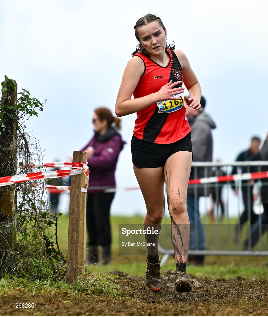 19 November 2023; Isabel Cuffe of Lucan Harriers AC, Dublin, competing in the Girls U18 5000m during the 123.ie National Senior & Even Age Cross Country Championships at Gowran Demesne in Kilkenny. Photo by Ben McShane/Sportsfile