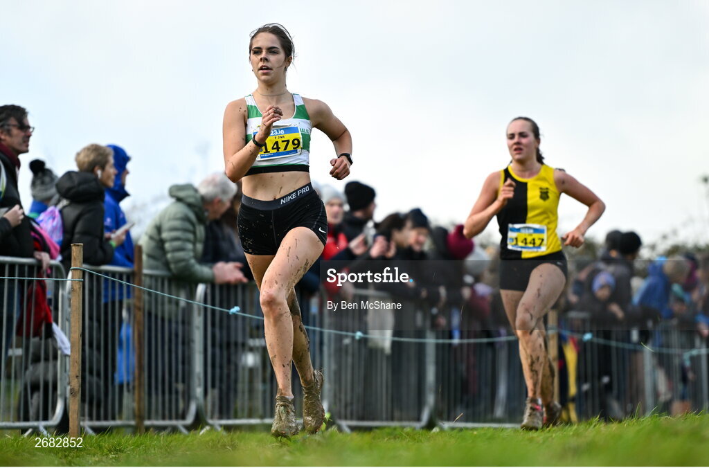 19 November 2023; Avril Millerick of Youghal AC, Cork, competing in the Womens U18 & Junior 5000m during the 123.ie National Senior & Even Age Cross Country Championships at Gowran Demesne in Kilkenny. Photo by Ben McShane/Sportsfile
