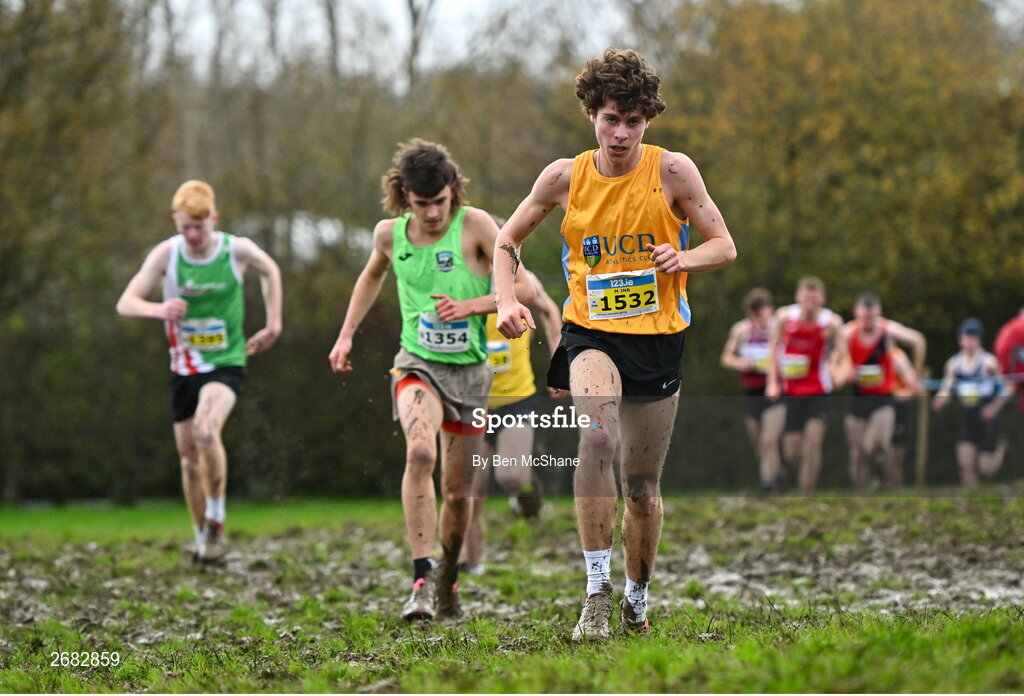 19 November 2023; Solomon Holden-Betts of UCD AC, Dublin, competing in the Mens U18 & Junior 5000m during the 123.ie National Senior & Even Age Cross Country Championships at Gowran Demesne in Kilkenny. Photo by Ben McShane/Sportsfile