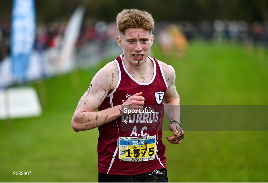 19 November 2023; Sean Lawton of Durrus AC competing in the Mens U18 & Junior 5000m during the 123.ie National Senior & Even Age Cross Country Championships at Gowran Demesne in Kilkenny. Photo by Ben McShane/Sportsfile