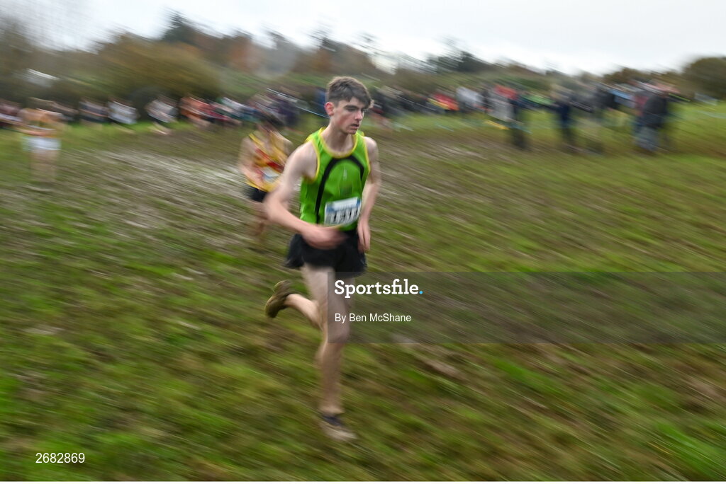 19 November 2023; Daniel Costigan of Celbridge AC, Kildare, competing in the Boys U18 5000m during the 123.ie National Senior & Even Age Cross Country Championships at Gowran Demesne in Kilkenny. Photo by Ben McShane/Sportsfile
