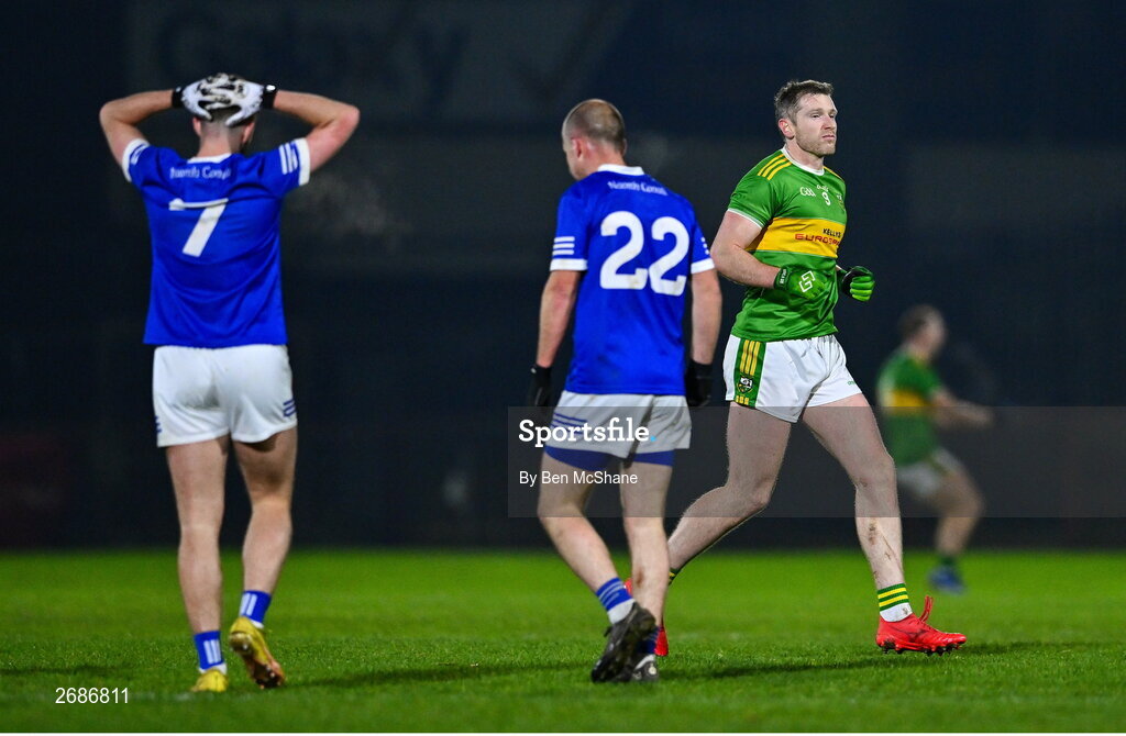 25 November 2023; Emmett Bradley of Glen after scoring the match winning point during the AIB Ulster GAA Football Senior Club Championship semi-final match between Glen, Derry, and Naomh Conaill, Donegal, at Healy Park in Omagh, Tyrone. Photo by Ben McShane/Sportsfile