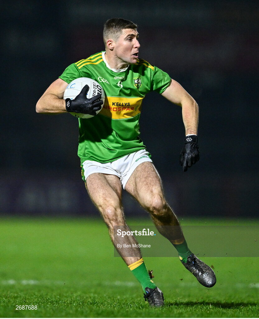 25 November 2023; Ciaran McFaul of Glen during the AIB Ulster GAA Football Senior Club Championship semi-final match between Glen, Derry, and Naomh Conaill, Donegal, at Healy Park in Omagh, Tyrone. Photo by Ben McShane/Sportsfile