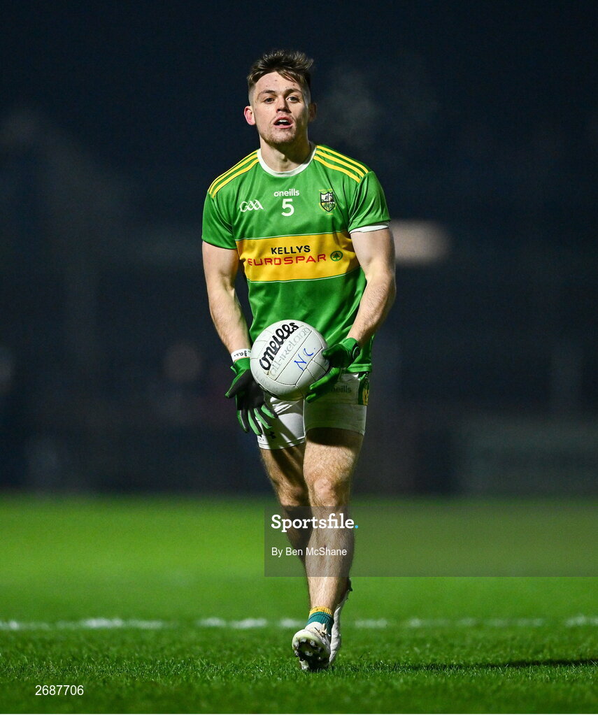 25 November 2023; Eunan Mulholland of Glen during the AIB Ulster GAA Football Senior Club Championship semi-final match between Glen, Derry, and Naomh Conaill, Donegal, at Healy Park in Omagh, Tyrone. Photo by Ben McShane/Sportsfile