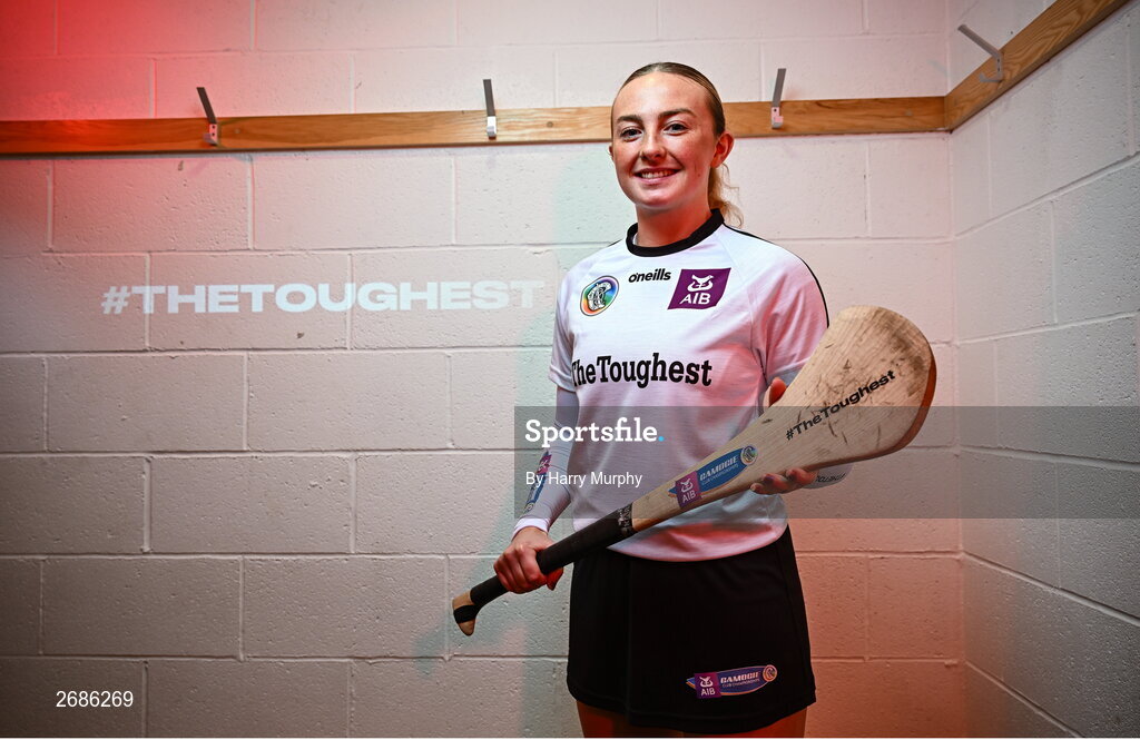 28 November 2023; AIB ambassador, camogie star, Roisin McCormick of Loughgiel Shamrocks, Antrim, pictured ahead of this weekend’s AIB Camogie All-Ireland Club Championship semi-finals and for the release of the first full episode of ‘Meet #TheToughest’, a new content series from AIB that will showcase some of the final stages of this year’s AIB Camogie All-Ireland Club Championships, through footage captured by cameras worn by players for the first time in Gaelic Games. You can view the first episode of ‘Meet #TheToughest’ here: https://www.youtube.com/watch?v=bz0vKEzaWEE. Photo by Harry Murphy/Sportsfile