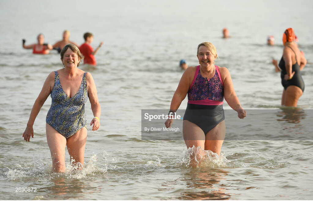 2 December 2023; Participants during The Clogherhead Polar Plunge which saw participants get “Freezin’ for a Reason” to raise funds for Special Olympics Ireland athletes in an event sponsored by Gala Retail at Clogherhead Beach in Louth. Photo by Oliver McVeigh/Sportsfile