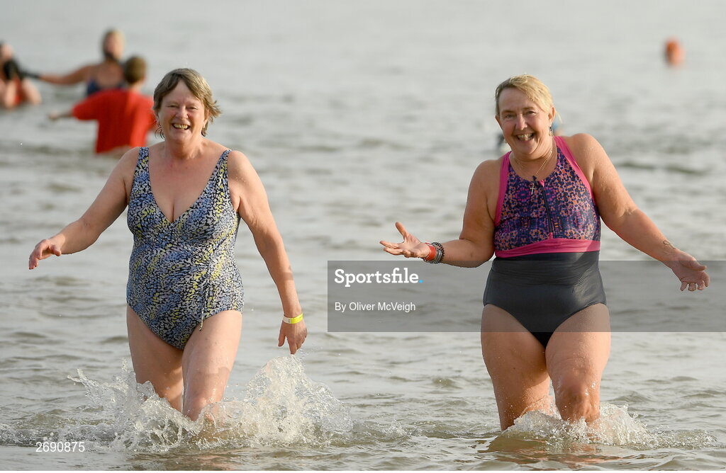 2 December 2023; Participants during The Clogherhead Polar Plunge which saw participants get “Freezin’ for a Reason” to raise funds for Special Olympics Ireland athletes in an event sponsored by Gala Retail at Clogherhead Beach in Louth. Photo by Oliver McVeigh/Sportsfile