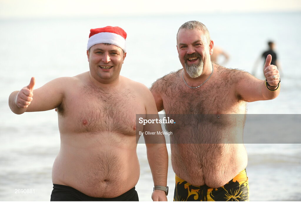 2 December 2023; Participants during The Clogherhead Polar Plunge which saw participants get “Freezin’ for a Reason” to raise funds for Special Olympics Ireland athletes in an event sponsored by Gala Retail at Clogherhead Beach in Louth. Photo by Oliver McVeigh/Sportsfile