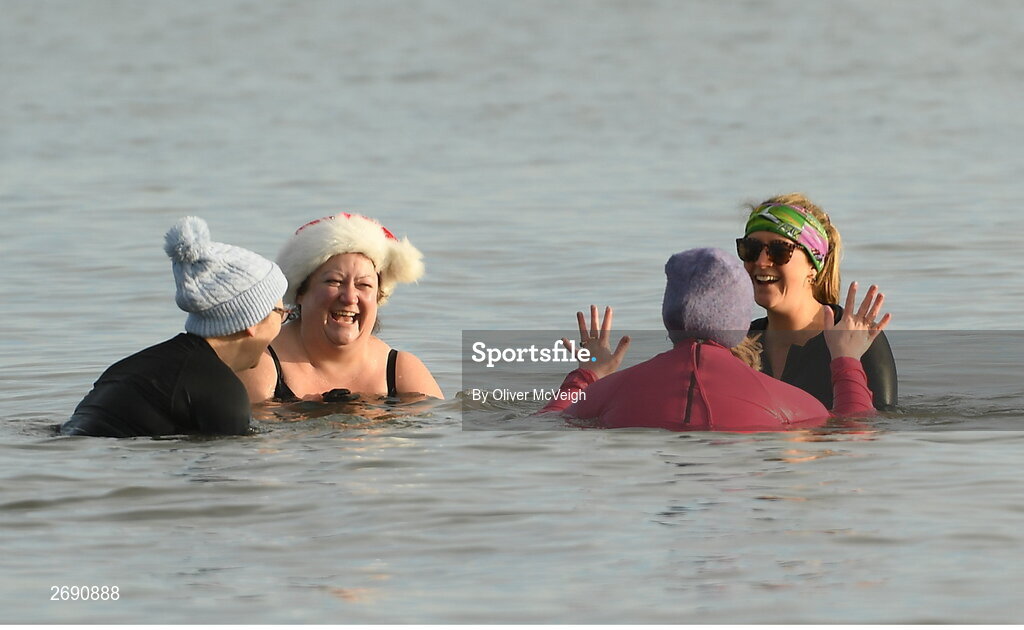 2 December 2023; Participants during The Clogherhead Polar Plunge which saw participants get “Freezin’ for a Reason” to raise funds for Special Olympics Ireland athletes in an event sponsored by Gala Retail at Clogherhead Beach in Louth. Photo by Oliver McVeigh/Sportsfile