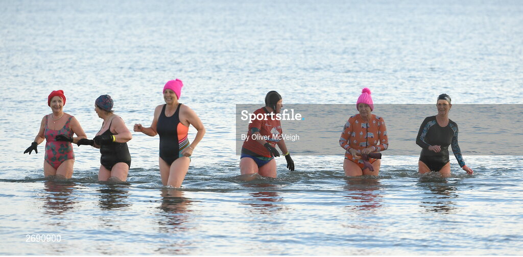 2 December 2023; Participants during The Clogherhead Polar Plunge which saw participants get “Freezin’ for a Reason” to raise funds for Special Olympics Ireland athletes in an event sponsored by Gala Retail at Clogherhead Beach in Louth. Photo by Oliver McVeigh/Sportsfile