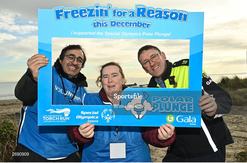 2 December 2023; Participants during The Clogherhead Polar Plunge which saw participants get “Freezin’ for a Reason” to raise funds for Special Olympics Ireland athletes in an event sponsored by Gala Retail at Clogherhead Beach in Louth. Photo by Oliver McVeigh/Sportsfile