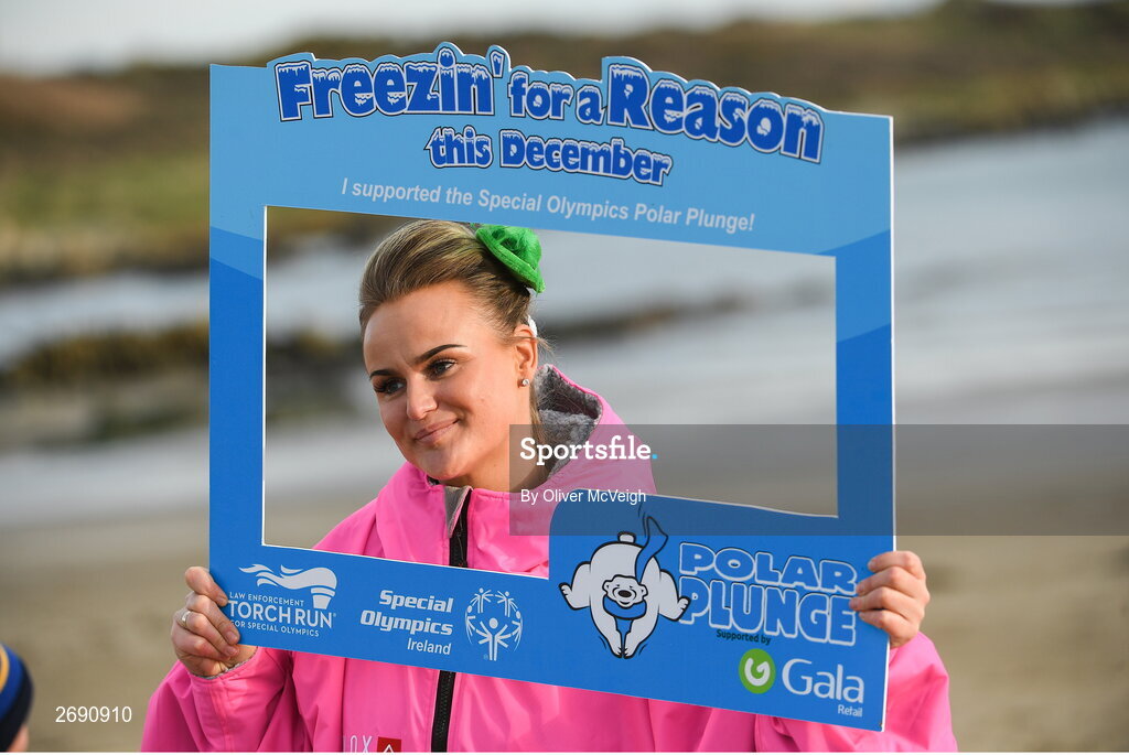 2 December 2023; Participant during The Clogherhead Polar Plunge which saw participants get “Freezin’ for a Reason” to raise funds for Special Olympics Ireland athletes in an event sponsored by Gala Retail at Clogherhead Beach in Louth. Photo by Oliver McVeigh/Sportsfile