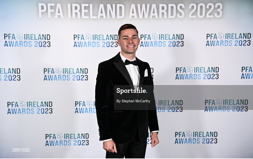 2 December 2023; PFA Ireland Men’s Premier Division Player of the Year nominee Ruairí Keating on arrival at the PFA Ireland Awards 2023 at Anantara The Marker Dublin Hotel in Dublin. Photo by Stephen McCarthy/Sportsfile