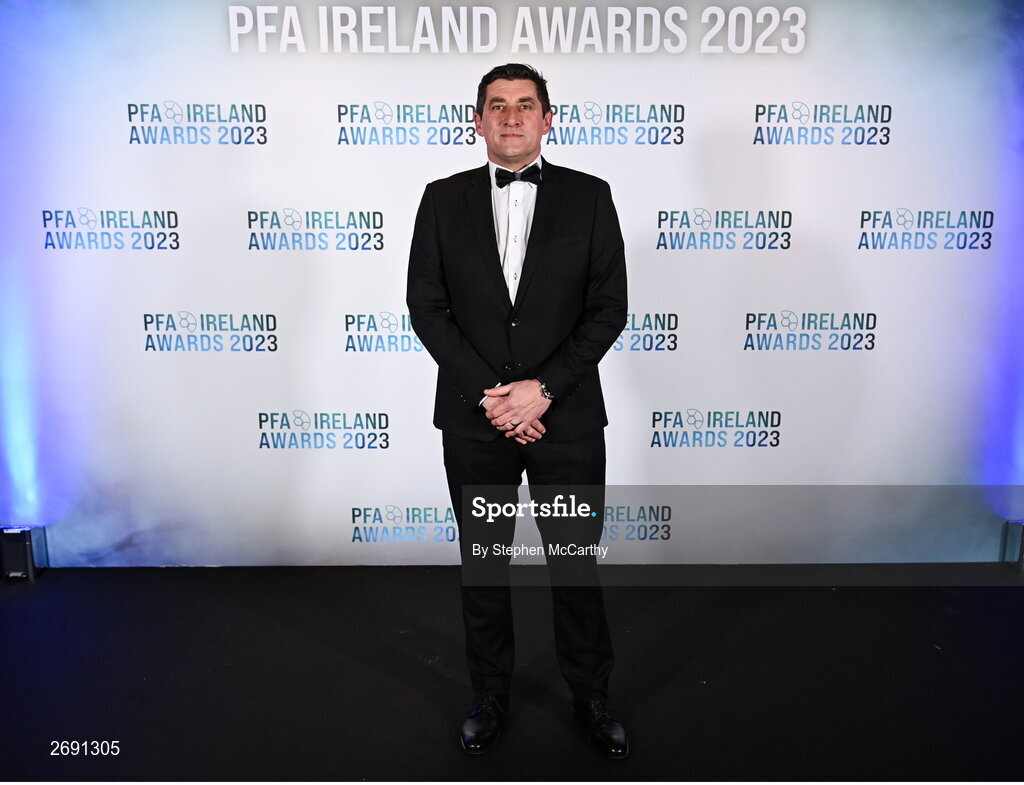 2 December 2023; Bohemians manager Declan Devine on arrival at the PFA Ireland Awards 2023 at Anantara The Marker Dublin Hotel in Dublin. Photo by Stephen McCarthy/Sportsfile
