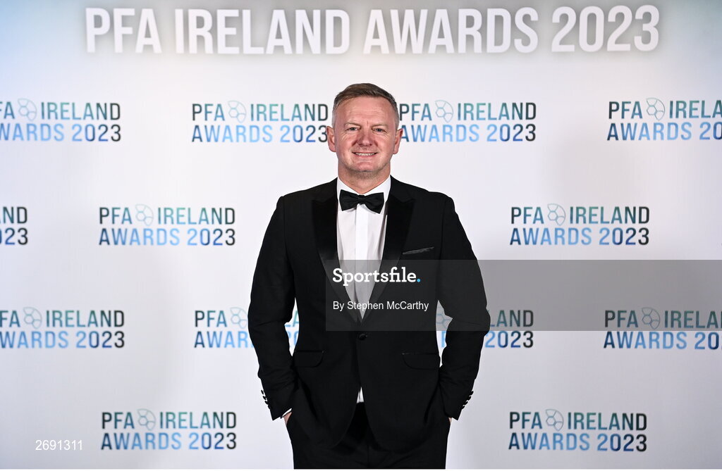 2 December 2023; Peamount United manager James O'Callaghan on arrival at the PFA Ireland Awards 2023 at Anantara The Marker Dublin Hotel in Dublin. Photo by Stephen McCarthy/Sportsfile