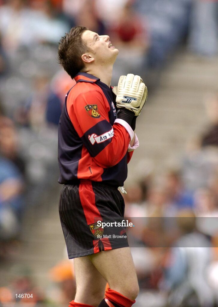 11 July 2004; Michael McAllister, Down goalkeeper, prays for the final whistle against Tyrone. Ulster Minor Football Championship Final, Down v Tyrone, Croke Park, Dublin. Picture credit; Matt Browne / SPORTSFILE
