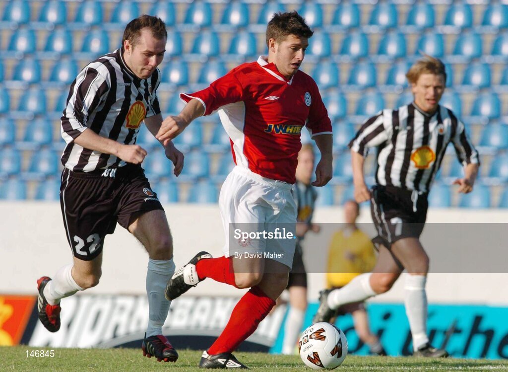 14 July 2004; Wesley Hoolahan, Shelbourne, in action against Jokull Elisabetarson, KR Reykjavik. Champions League, Qualifying Round, KR Reykjavik v Shelbourne, KR stadium, Reykjavik, Iceland. Picture credit; David Maher / SPORTSFILE