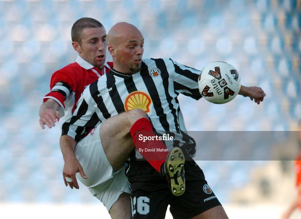 14 July 2004; Owen Heary, Shelbourne, in action against Arnar Gunnlaugsson, KR Reykjavik. Champions League, Qualifying Round, KR Reykjavik v Shelbourne, KR stadium, Reykjavik, Iceland. Picture credit; David Maher / SPORTSFILE