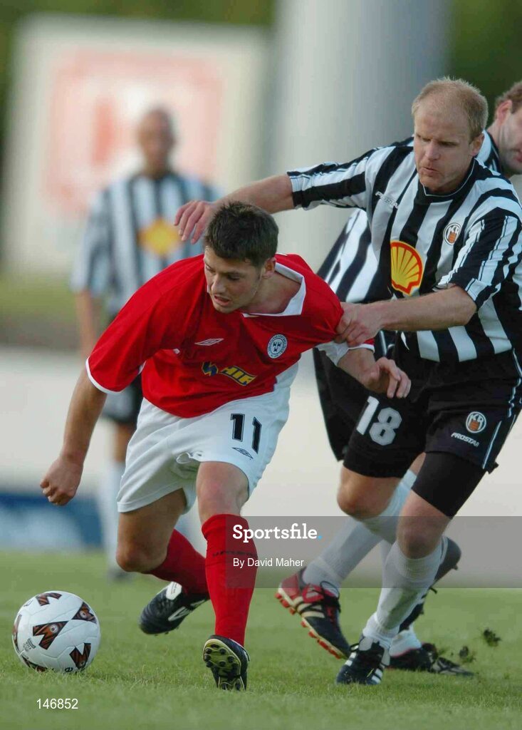 14 July 2004; Wesley Hoolahan, Shelbourne, in action against Petr Podzemski, KR Reykjavik. Champions League, Qualifying Round, KR Reykjavik v Shelbourne, KR stadium, Reykjavik, Iceland. Picture credit; David Maher / SPORTSFILE