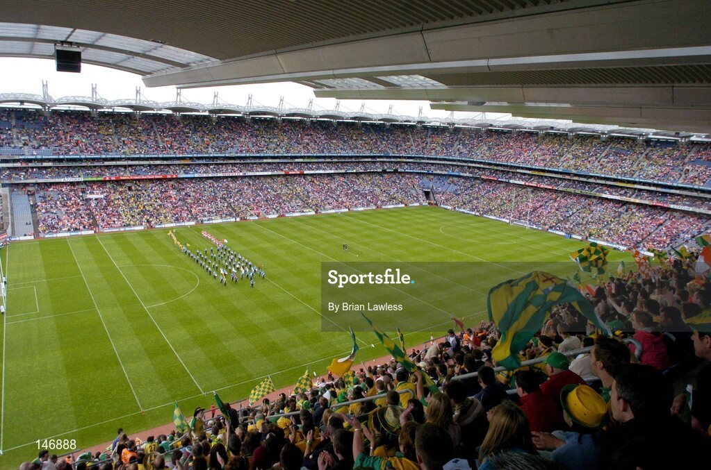 11 July 2004; The teams are led in the pre-match parade by the Enniskillen C.B.S. band. Bank of Ireland Ulster Senior Football Championship Final, Armagh v Donegal, Croke Park, Dublin. Picture credit; Brian Lawless / SPORTSFILE