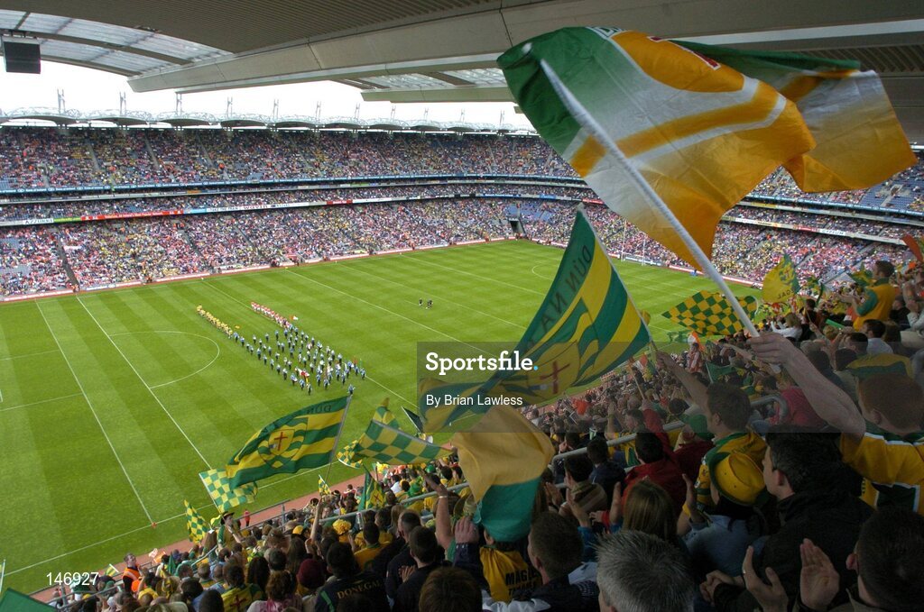 11 July 2004; The teams are led in the pre-match parade by the Enniskillen C.B.S. band. Bank of Ireland Ulster Senior Football Championship Final, Armagh v Donegal, Croke Park, Dublin. Picture credit; Brian Lawless / SPORTSFILE