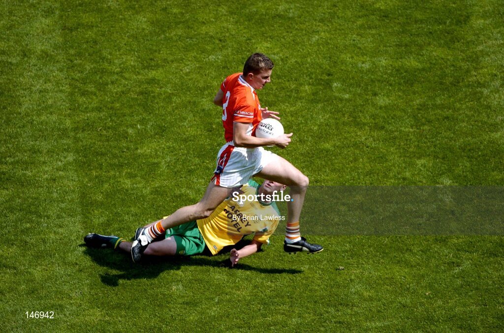 11 July 2004; Philip Loughran, Armagh, in action against Eamon McGee, Donegal. Bank of Ireland Ulster Senior Football Championship Final, Armagh v Donegal, Croke Park, Dublin. Picture credit; Brian Lawless / SPORTSFILE
