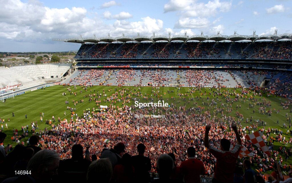 11 July 2004; Armagh fans invade the pitch after the match. Bank of Ireland Ulster Senior Football Championship Final, Armagh v Donegal, Croke Park, Dublin. Picture credit; Brian Lawless / SPORTSFILE