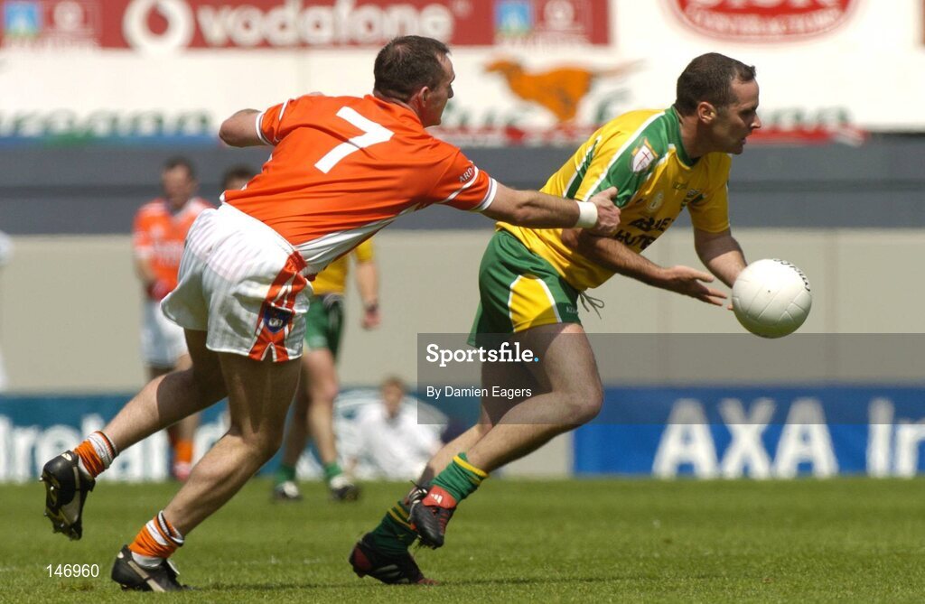 11 July 2004; Shane Carr, Donegal in action against Aidan O'Rourke, Armagh. Bank of Ireland Ulster Senior Football Championship Final, Armagh v Donegal, Croke Park, Dublin. Picture credit; Damien Eagers / SPORTSFILE