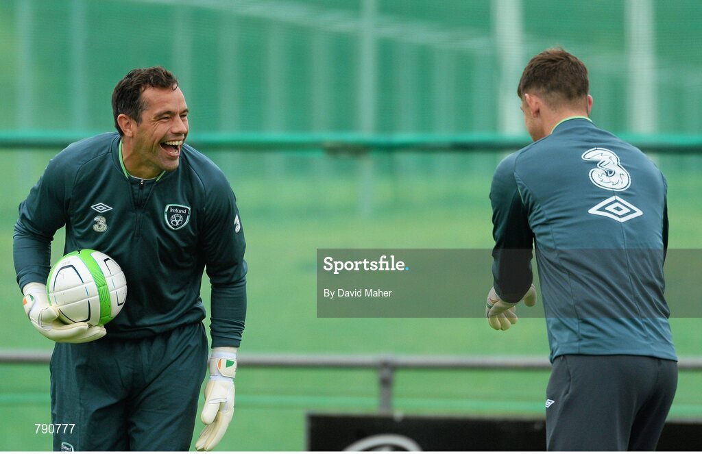 8 September 2013; Republic of Ireland's David Forde and Kieren Westwood during squad training ahead of their 2014 FIFA World Cup Qualifier Group C game against Austria on Tuesday. Republic of Ireland Squad Training, Gannon Park, Malahide, Co. Dublin. Picture credit: David Maher / SPORTSFILE