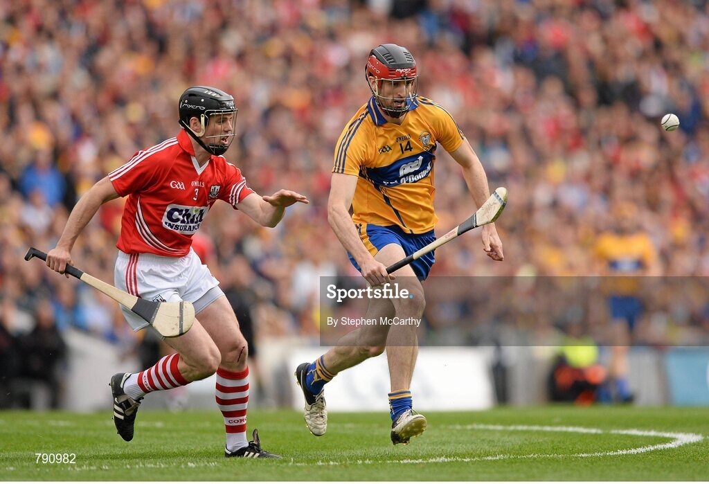 8 September 2013; Darach Honan, Clare, in action against Shane O'Neill, Cork. GAA Hurling All-Ireland Senior Championship Final, Cork v Clare, Croke Park, Dublin. Picture credit: Stephen McCarthy / SPORTSFILE
