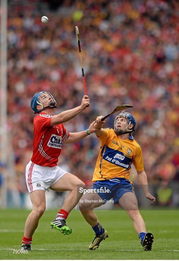 8 September 2013; Conor O'Sullivan, Cork, in action against Pádraic Collins, Clare. GAA Hurling All-Ireland Senior Championship Final, Cork v Clare, Croke Park, Dublin. Picture credit: Stephen McCarthy / SPORTSFILE