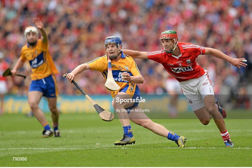 8 September 2013; Pádraic Collins, Clare, in action against Stephen McDonnell, Cork. GAA Hurling All-Ireland Senior Championship Final, Cork v Clare, Croke Park, Dublin. Picture credit: Stephen McCarthy / SPORTSFILE
