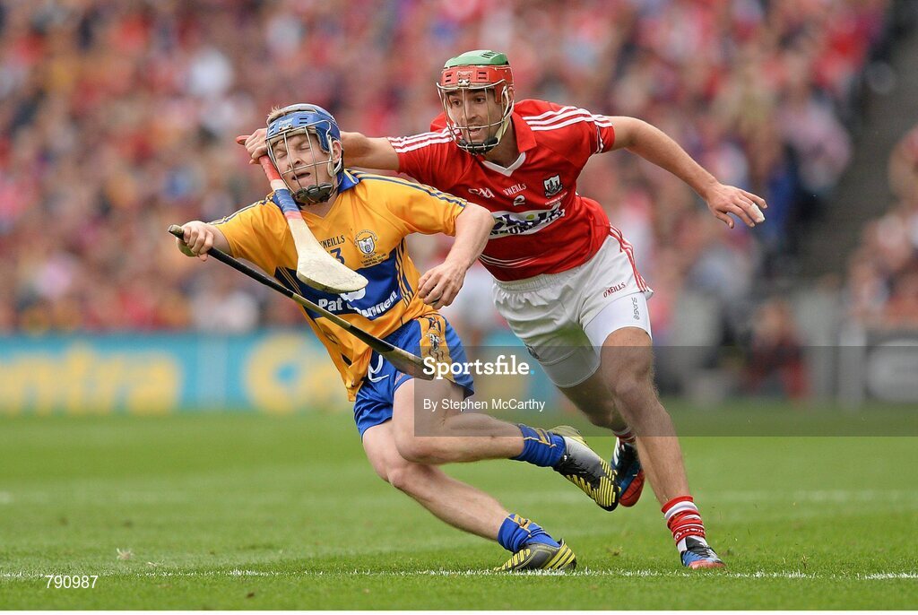 8 September 2013; Pádraic Collins, Clare, in action against Stephen McDonnell, Cork. GAA Hurling All-Ireland Senior Championship Final, Cork v Clare, Croke Park, Dublin. Picture credit: Stephen McCarthy / SPORTSFILE