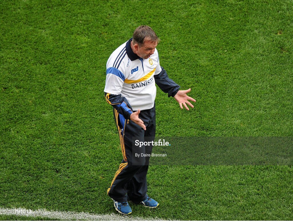 8 September 2013; Clare manager Davy Fitzgerald reacts to a decision. GAA Hurling All-Ireland Senior Championship Final, Cork v Clare, Croke Park, Dublin. Picture credit: Dáire Brennan / SPORTSFILE