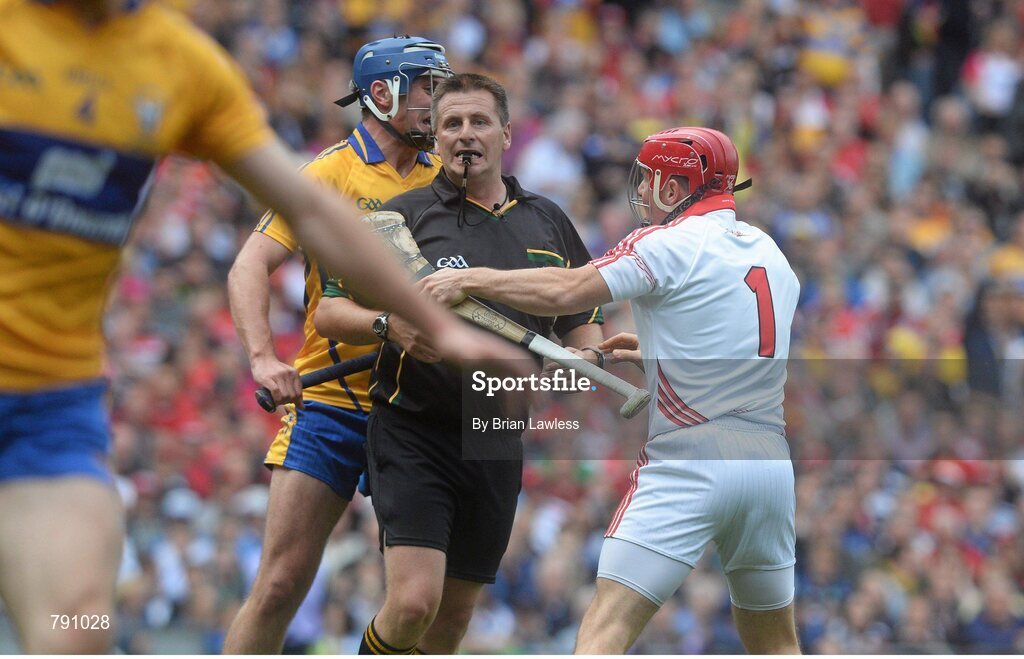 8 September 2013; Cork goalkeeper Anthony Nash appeals to referee Brian Gavin after his free was saved. GAA Hurling All-Ireland Senior Championship Final, Cork v Clare, Croke Park, Dublin. Picture credit: Brian Lawless / SPORTSFILE