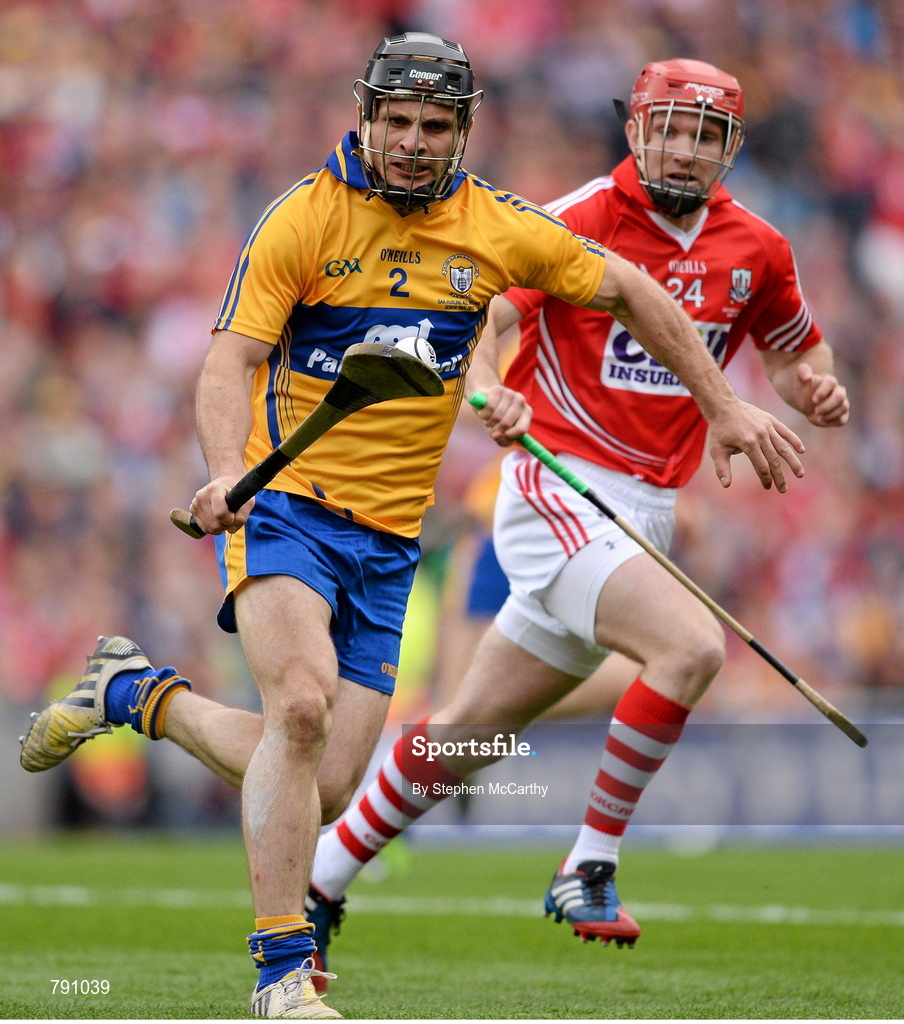 8 September 2013; Domhnall O'Donovan, Clare, in action against Stephen Moylan, Cork. GAA Hurling All-Ireland Senior Championship Final, Cork v Clare, Croke Park, Dublin. Picture credit: Stephen McCarthy / SPORTSFILE