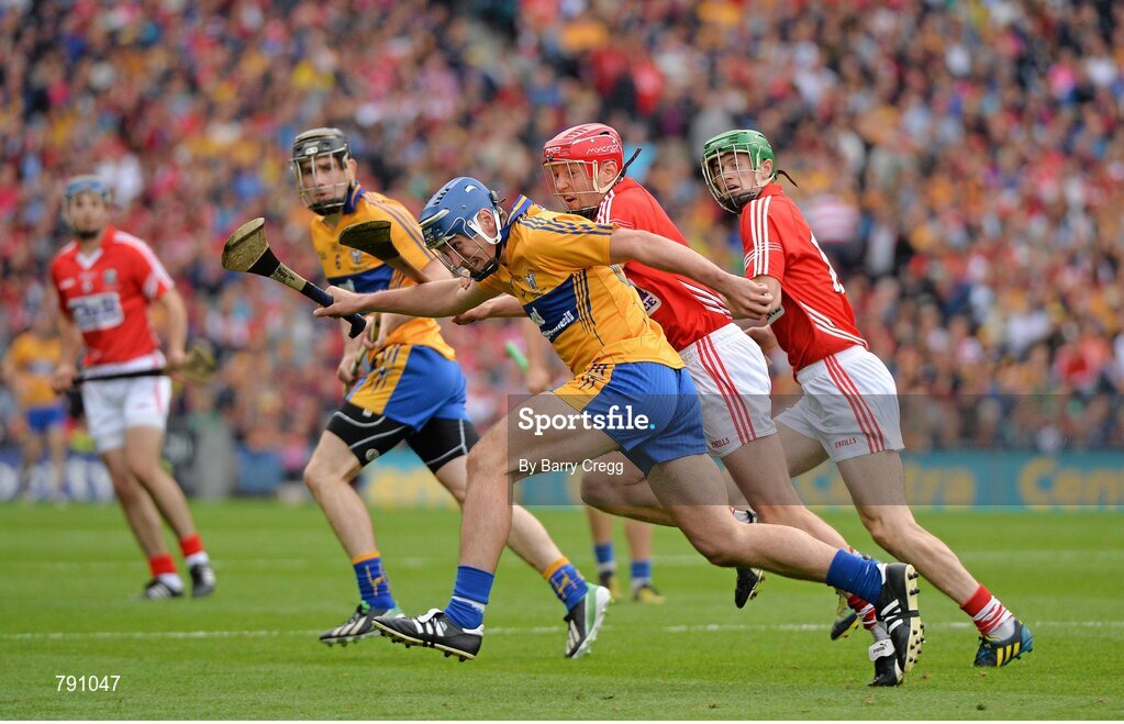 8 September 2013; Conor Ryan, Clare, in action against Lorcán McLoughlin, Cork. GAA Hurling All-Ireland Senior Championship Final, Cork v Clare, Croke Park, Dublin. Picture credit: Barry Cregge / SPORTSFILE