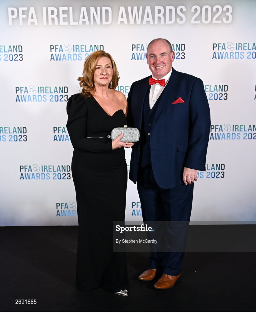 2 December 2023; Niall and Ann Marie Fitzmaurice during the PFA Ireland Awards 2023 at Anantara The Marker Dublin Hotel in Dublin. Photo by Stephen McCarthy/Sportsfile