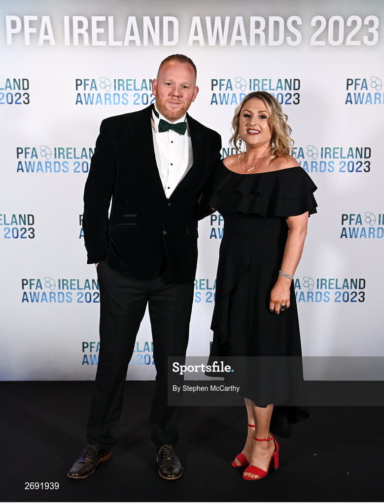 2 December 2023; Paul Mooney and Emma Greer of the PFA Northern Ireland during the PFA Ireland Awards 2023 at Anantara The Marker Dublin Hotel in Dublin. Photo by Stephen McCarthy/Sportsfile