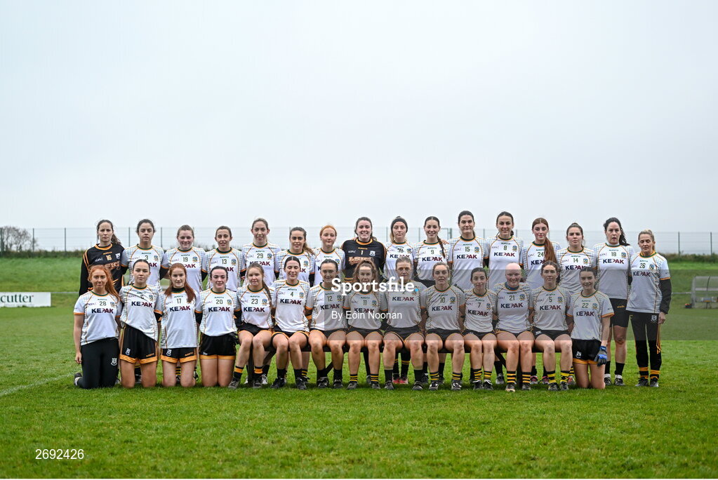 3 December 2023; Na Fianna team before the Currentaccount.ie LGFA All-Ireland Intermediate Club Championship semi-final match between Glanmire, Cork, and Na Fianna, Meath, at Mallow GAA Grounds in Mallow, Cork. Photo by Eóin Noonan/Sportsfile