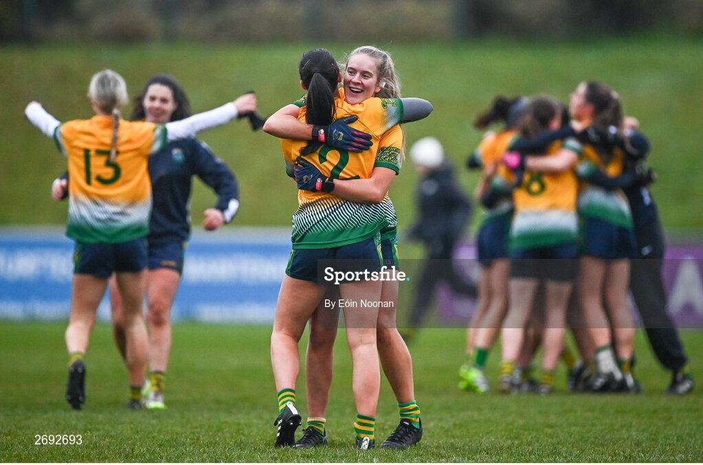 3 December 2023; Kayla O'Connor of Glanmire, right, with teammate Claire Murphy after the Currentaccount.ie LGFA All-Ireland Intermediate Club Championship semi-final match between Glanmire, Cork, and Na Fianna, Meath, at Mallow GAA Grounds in Mallow, Cork. Photo by Eóin Noonan/Sportsfile