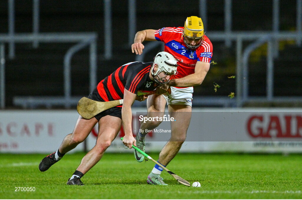 16 December 2023; Dessie Hutchinson of Ballygunner in action against Cian Mahony of St Thomas' during the AIB GAA Hurling All-Ireland Senior Club Championship semi-final match between St Thomas' of Galway and Ballygunner of Waterford at Laois Hire O'Moore Park in Portlaoise, Laois. Photo by Ben McShane/Sportsfile