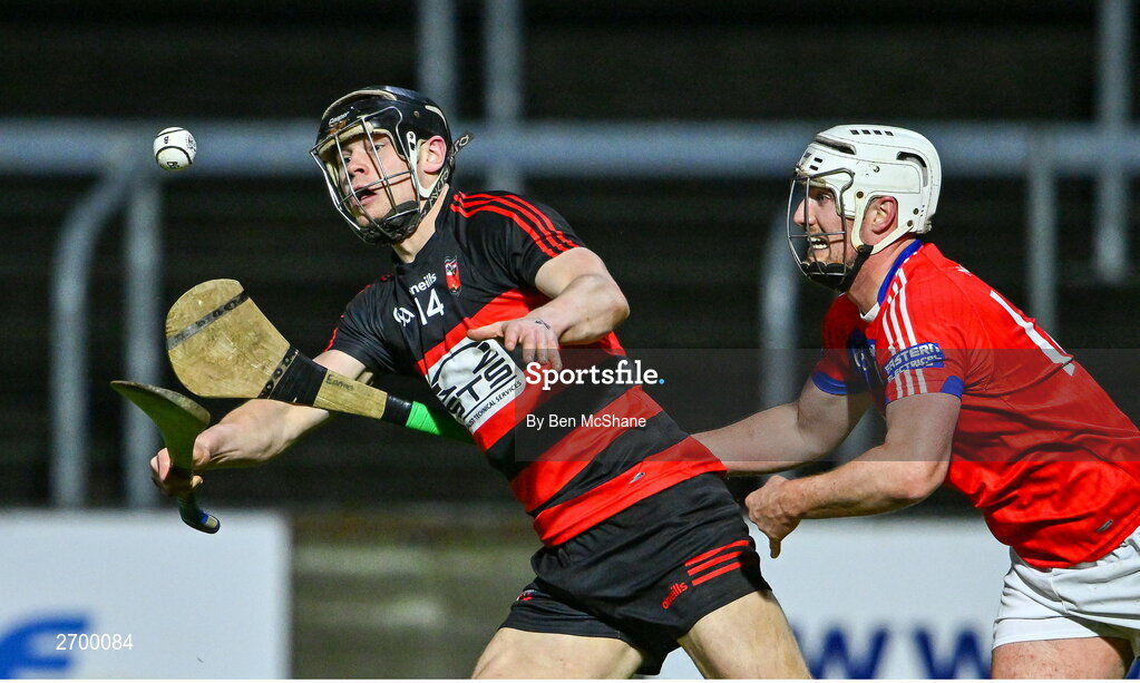 16 December 2023; Kevin Mahony of Ballygunner in action against Eanna Burke of St Thomas' during the AIB GAA Hurling All-Ireland Senior Club Championship semi-final match between St Thomas' of Galway and Ballygunner of Waterford at Laois Hire O'Moore Park in Portlaoise, Laois. Photo by Ben McShane/Sportsfile