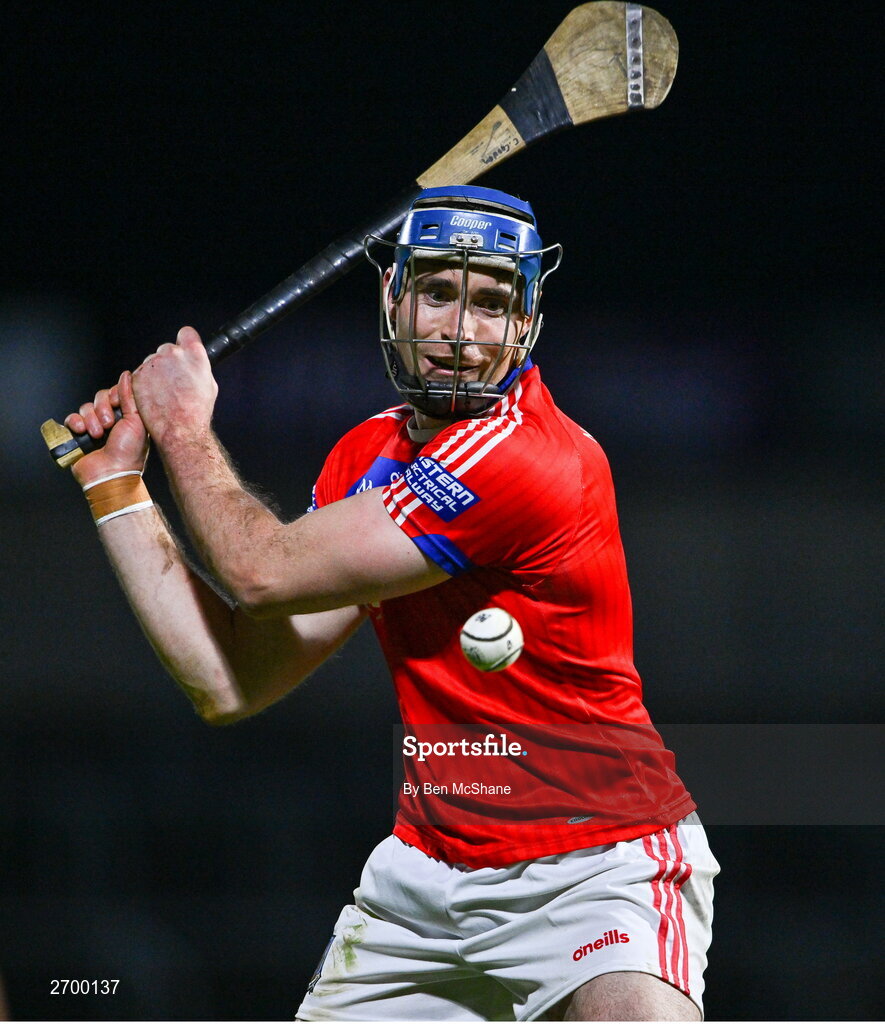16 December 2023; Conor Cooney of St Thomas' takes a free during the AIB GAA Hurling All-Ireland Senior Club Championship semi-final match between St Thomas' of Galway and Ballygunner of Waterford at Laois Hire O'Moore Park in Portlaoise, Laois. Photo by Ben McShane/Sportsfile