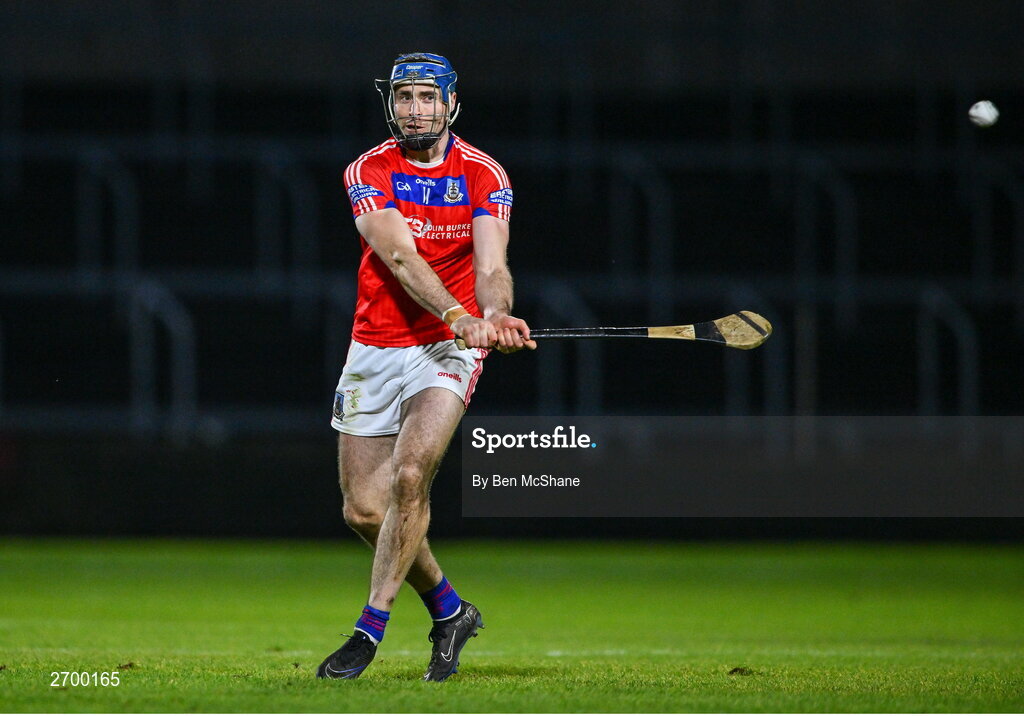 16 December 2023; Conor Cooney of St Thomas' sents a free over to send the game to extra-time during the AIB GAA Hurling All-Ireland Senior Club Championship semi-final match between St Thomas' of Galway and Ballygunner of Waterford at Laois Hire O'Moore Park in Portlaoise, Laois. Photo by Ben McShane/Sportsfile