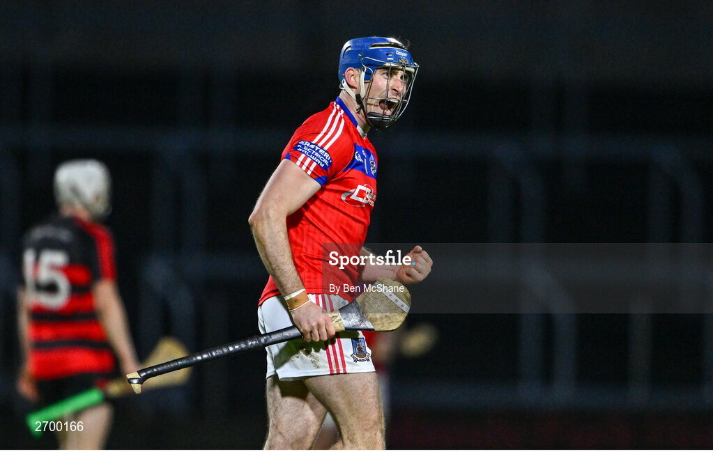 16 December 2023; Conor Cooney of St Thomas' celebrates a free, to send the game to extra-time,  during the AIB GAA Hurling All-Ireland Senior Club Championship semi-final match between St Thomas' of Galway and Ballygunner of Waterford at Laois Hire O'Moore Park in Portlaoise, Laois. Photo by Ben McShane/Sportsfile